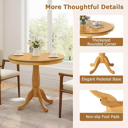 Giantex Round Dining Table for 2-4 People, 32" D X 30" H Wooden Kitchen Table with Spacious Tabletop, Pedestal Base, Leisure End Tables for Bar, Kitchen, Dining Room, Restaurant, Natural