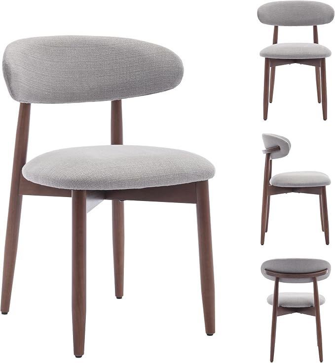 COLAMY Mid-Century Modern Wooden Dining Chair Set of 4, Indoor Upholstered Kitchen Chairs with 2.6" Cozy Padded Seat, Walnut Finish Side Dining Chair, [Gray]