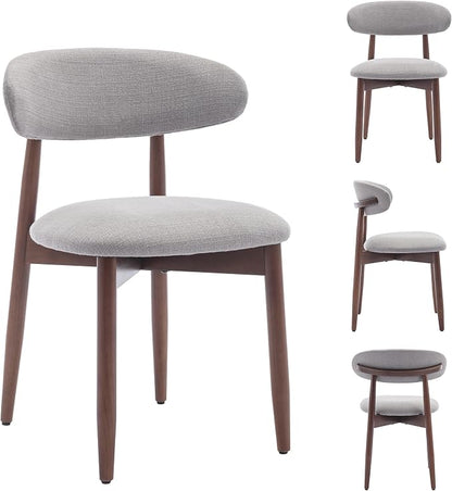 COLAMY Mid-Century Modern Wooden Dining Chair Set of 4, Indoor Upholstered Kitchen Chairs with 2.6" Cozy Padded Seat, Walnut Finish Side Dining Chair, [Gray]