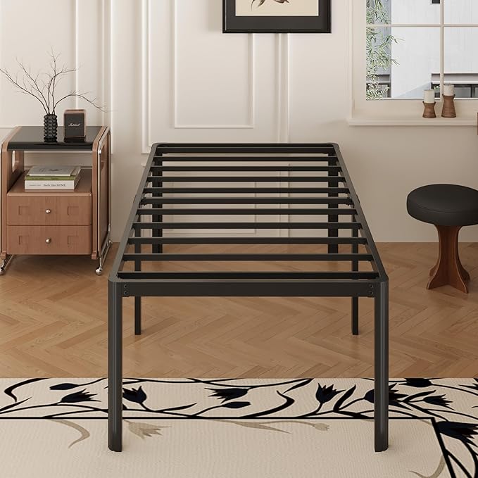 Yicensen 20 Inch Twin Bed Frames Rounded Corner Legs Heavy Duty Platform Twin Metal Bed Frame for Kids, Easy Assembly, Noise Free, No Box Spring Needed, Black.