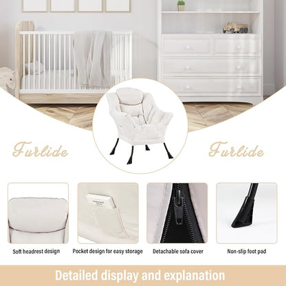Furlide Lazy Chair for Living Room, Modern Accent Chairs with Armrests, Beige Armchairs with Side Pocket, Cozy Lazy Sofa for Reading, Balcony, Bedroom, Dorm, Small Spaces
