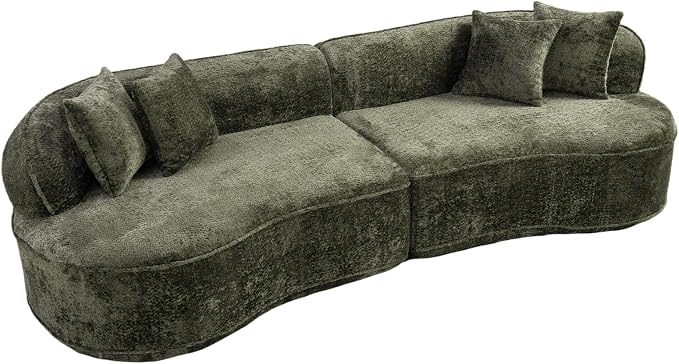 114-Inch Curved Boneless Modular Sofa Compressed 4-Seat Cloud Couch with 4 Pillows, Modern Curved Boneless Foam Sofa Floor Deep Seat Cloud Couch for Living Room Bedroom