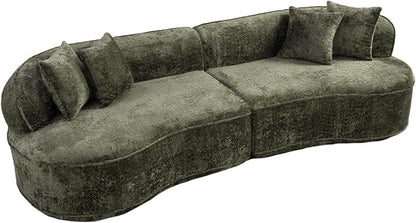114-Inch Curved Boneless Modular Sofa Compressed 4-Seat Cloud Couch with 4 Pillows, Modern Curved Boneless Foam Sofa Floor Deep Seat Cloud Couch for Living Room Bedroom