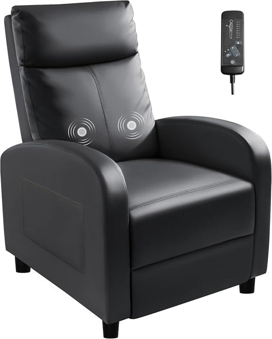 Homall Recliner Chair, Recliner Sofa for Adults, Recliners Home Theater Seating with Lumbar Support, Reclining Sofa Chair for Living Room (Leather, Dark Black)