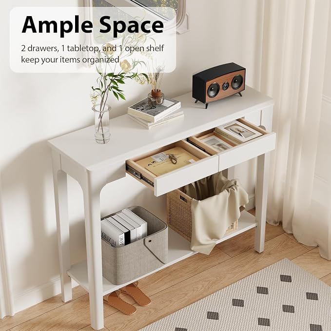 AQIMUELE Wood Console Table with Drawers, Mid Century Modern Console Table Walnut for Entryway, Living Room, Hall Way.