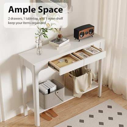 AQIMUELE Wood Console Table with Drawers, Mid Century Modern Console Table Walnut for Entryway, Living Room, Hall Way.