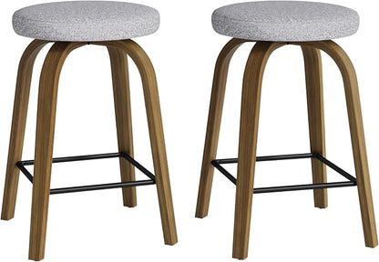 Bar Stools Set of 2, Counter Height Backless Bar Stools, 26" Swivel Barstools Kitchen Chair with Upholstered Fabric Seat, Gray