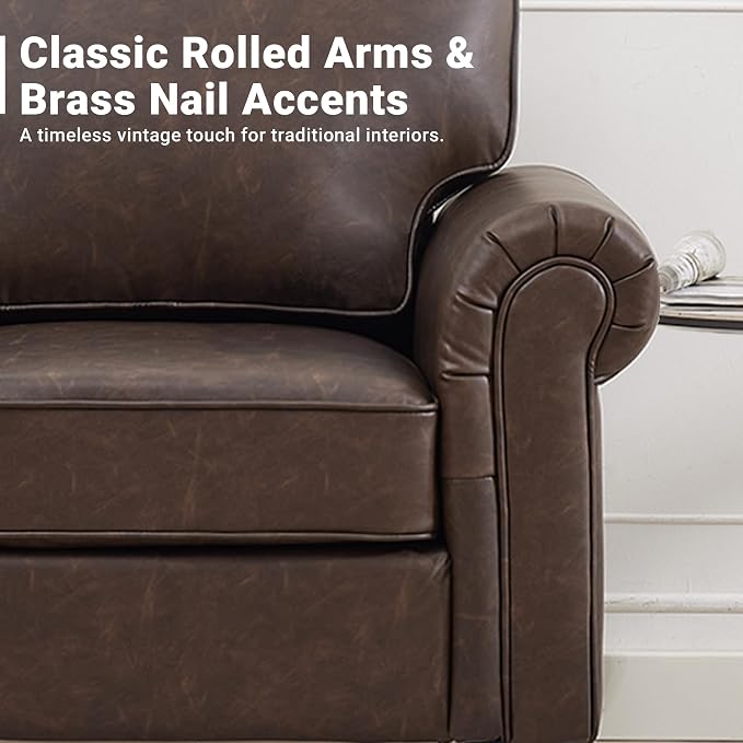 Kingfun Faux Leather 3 Seater Couch, Mid Century Modern Sofa with Rolled Arms and Deep Seats, Fluffy Comfort for Living Room, Apartment, Easy Assembly, Cocoa