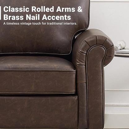 Kingfun Faux Leather 3 Seater Couch, Mid Century Modern Sofa with Rolled Arms and Deep Seats, Fluffy Comfort for Living Room, Apartment, Easy Assembly, Cocoa