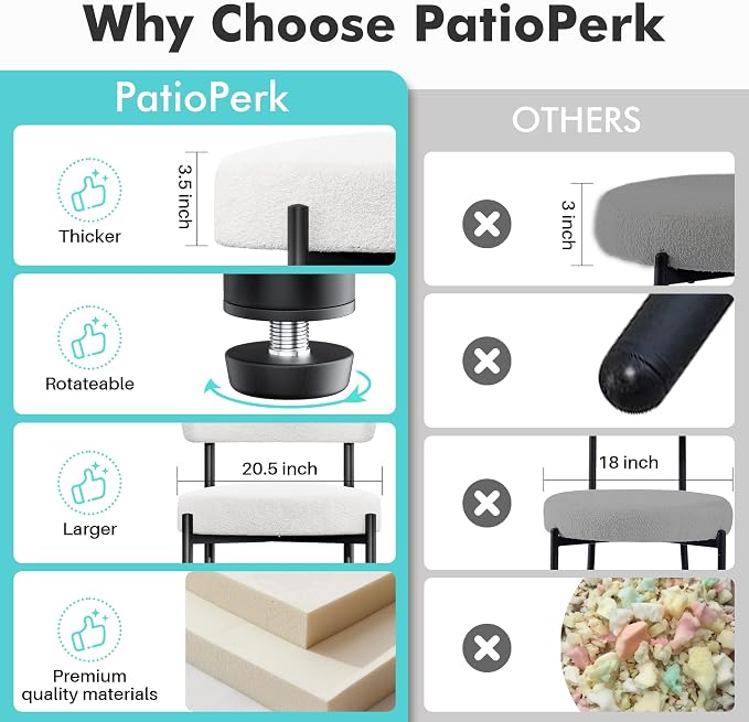 PatioPerk Boucle Dining Chairs Set of 4, White Mid Century Morden Chair with Curved Backrest, Round Upholstered Sherpa with Metal Legs, Suitable for Various Kitchen Styles
