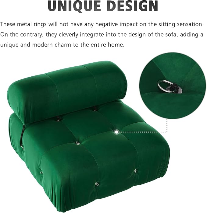 Modular Sectional Sofa, Velvet Couch, Middle seat, Green