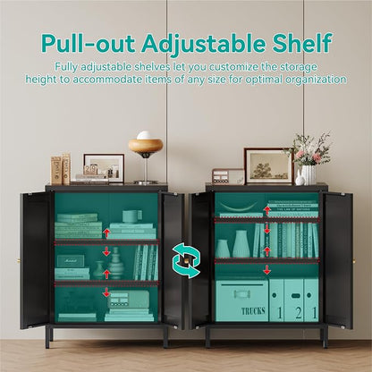 Small Metal Storage Cabinet,11.8" D x 23.6" Wx31.5 H,Bathroom Cabinet with Adjustable Shelves,Shaker Cabinet for Kitchen Living Room Entryway Dining Room, 3-Tier,Black