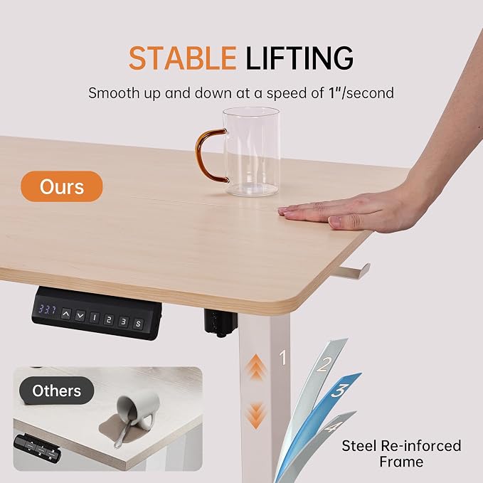47"x24" Standing Desk Height Adjustable Electric Stand up Desks for Home Office Computer Sit Stand Desk with Two-Piece Desktop with gap LED Display 3 Memory Presets T-Shaped Metal Support,Maple