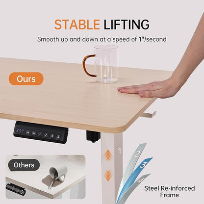 47"x24" Standing Desk Height Adjustable Electric Stand up Desks for Home Office Computer Sit Stand Desk with Two-Piece Desktop with gap LED Display 3 Memory Presets T-Shaped Metal Support,Maple