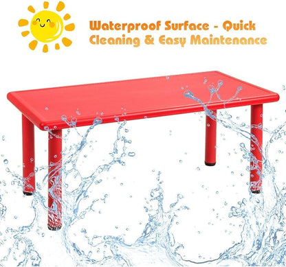 Costzon 47 x 23.5 Inch Rectangular Kids Table, Children School Activity Table for Reading Drawing Dining Playing, Multifunctional Plastic Table w/Steel Pipe, Toddler Furniture for Boys & Girls (Red)