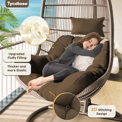Outdoor Hanging Egg Chair Cushion Replacement, Thicken Egg Chair Cushion Waterproof Basket Eggs Chairs Cushion with Headrest Pillow, U-Shaped Cushions for Hanging Eggs Chairs Swing (Brown)