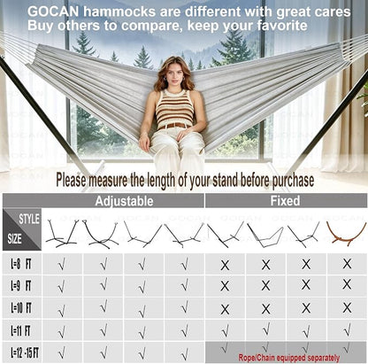 GOCAN Large Outdoor Hammock, Extra Long 2 Person Replacement Cotton Canvas Hammock Compatible with Hammock Stand, 500 Lbs Weight Capacity（Grey）