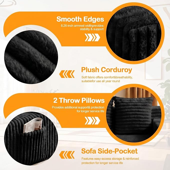 Erament Boneless Loveseat Convertible Sofa Bed, Folding Floor Futon Sleeper Sofa Couch Bed- Boneless Foldable Couch, Furry Pull Out Sofa Bed with 2 Pillows for Living Room & Bedroom