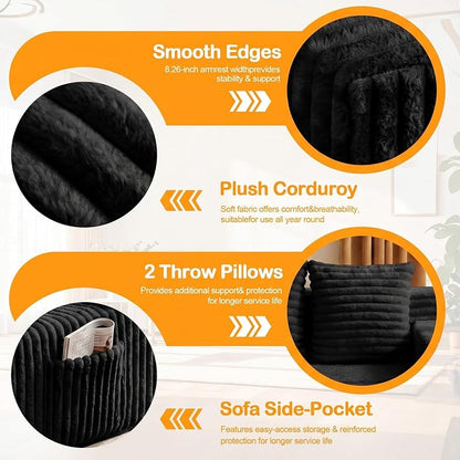Erament Boneless Loveseat Convertible Sofa Bed, Folding Floor Futon Sleeper Sofa Couch Bed- Boneless Foldable Couch, Furry Pull Out Sofa Bed with 2 Pillows for Living Room & Bedroom