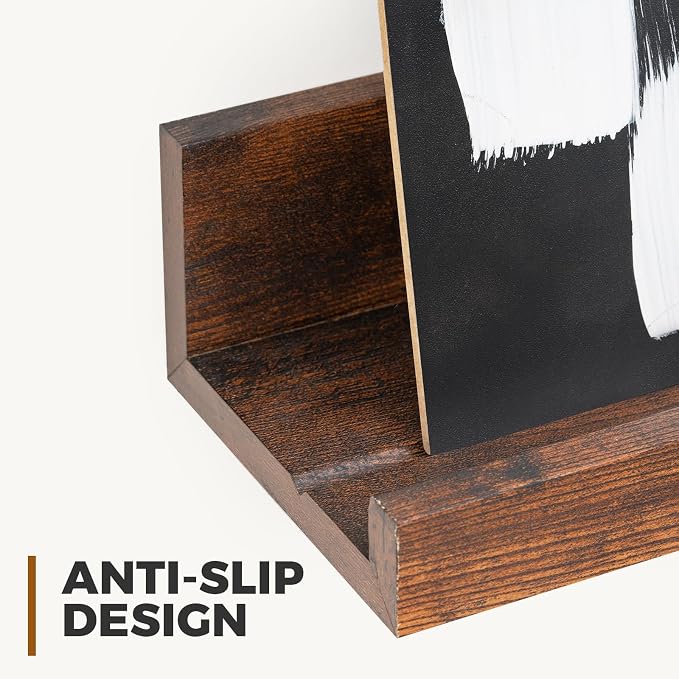 Muzilife 16" Floating Wall Ledge Shelves with Lip - Set of 2 Wood Floating Shelves - Honey Wall Mounted Picture Ledge for Office, Bathroom, Bedroom, Living Room, Kitchen