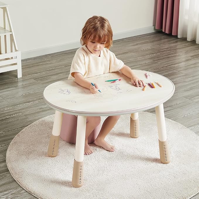 Children's Table, Height Adjustable Kids Play Table, Graffiti-Ready Kids Art Table. Suitable for Home & Kindergarten, Brown