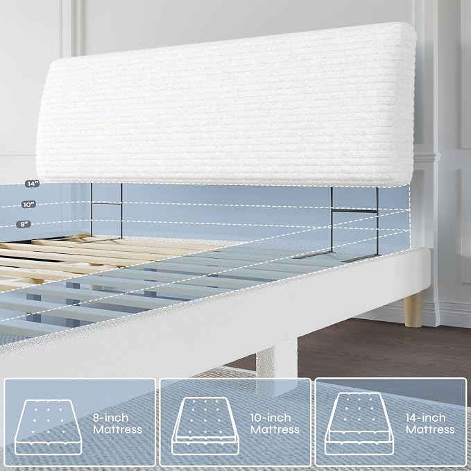 4.7" Upholstered Headboard for Queen Size Bed, Height Adjustable and Ergonomic Headboard, Easy Assemble, Sturdy and Durable, Corduroy, White