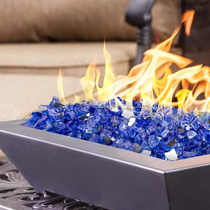 Mr. Fireglass 10 Pounds Fire Glass, 1/2 Inch High Luster Reflective Tempered Fire Glass Rocks for Fire Pit Fireplace and Landscaping, Cobalt Blue