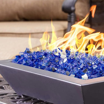 Mr. Fireglass 10 Pounds Fire Glass, 1/2 Inch High Luster Reflective Tempered Fire Glass Rocks for Fire Pit Fireplace and Landscaping, Cobalt Blue