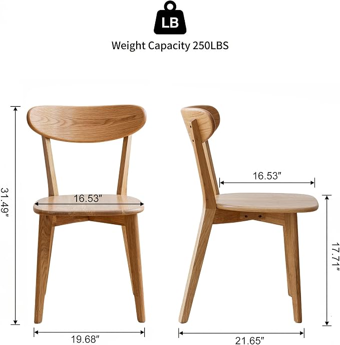 100% Solid Wood Dining Chairs,Mid Century Modern Dining Chairs with Rounded Backrest,Kitchen,Dining Room Chairs Set of 1/2/4 (6, Original Wood Color)
