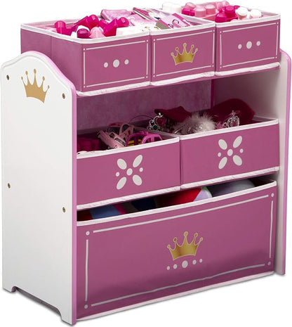 Delta Children Princess Crown Design & Store 6 Bin Toy Storage Organizer - Greenguard Gold Certified, White/Pink