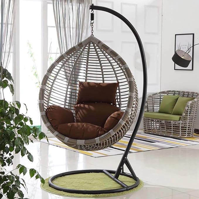 Indoor Outdoor Egg Chair Cushion Thick Printed Hanging Chair Cushions Soft Seat Pad for Patio Garden Bedroom Navy Green