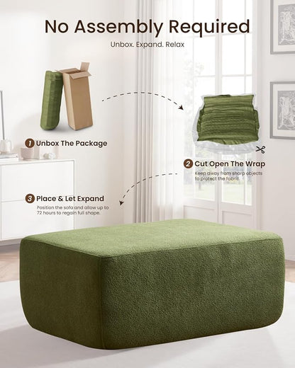 37" Plush Boneless Ottoman, Upholstered Cloud Footrest for Boneless Couch in a Box,Oversize Poufs for Living Room & Bedroom Sofa Ottoman,Comfy Seating with Dense Foam, Green (Cloud Velvet)