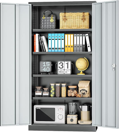 INTERGREAT Metal Storage Cabinet, 72” H Storage Cabinet with 2 Doors and 4 Adjustable Shelves for Office, Home, Garage, Pantry (Assembly Required, Black Grey)