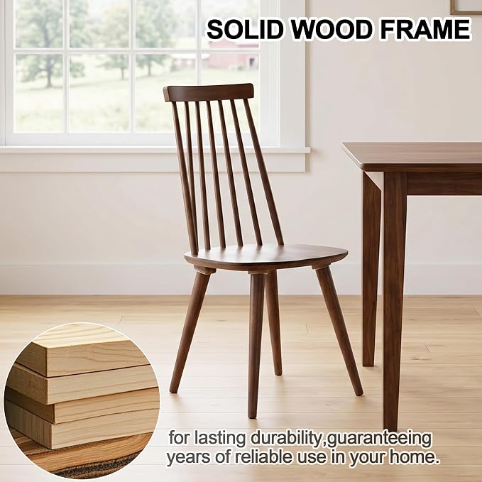 DUHOME Walnut Windsor Wooden Dining Chairs Set of 6, Wood Dining Room Chairs Spindle Side Kitchen Room Country Farmhouse Chairs Walnut