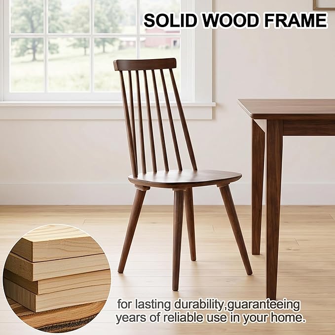 DUHOME Walnut Windsor Wooden Dining Chairs Set of 4, Wood Dining Room Chair Spindle Side Kitchen Room Country Farmhouse Chairs Walnut