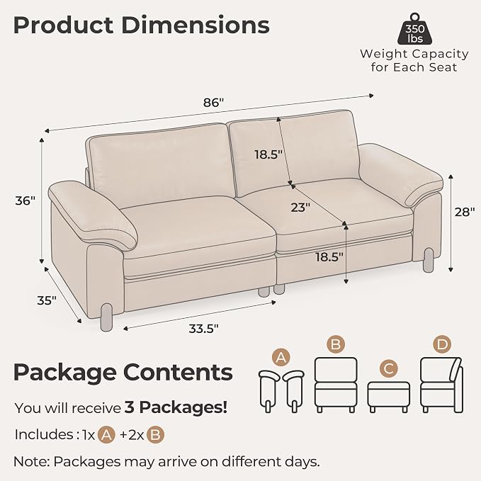 SITJOY Large Cloud Couch, 86" Wide 2 Seater Loveseat, Faux Leather in Brown | Pet-Friendly Scratch-Resistant Leather Sectional Sofas for Living Room, Deep Seat Wide Couch
