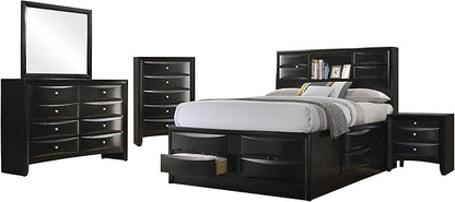 Coaster Home Furnishings Briana Transitional 5-Piece Bedroom Set Queen Size Storage Bookcase Bed Frame 56-inch Headboard Black 202701Q-S5