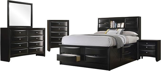 Coaster Home Furnishings Briana Transitional 5-Piece Bedroom Set Queen Size Storage Bookcase Bed Frame 56-inch Headboard Black 202701Q-S5