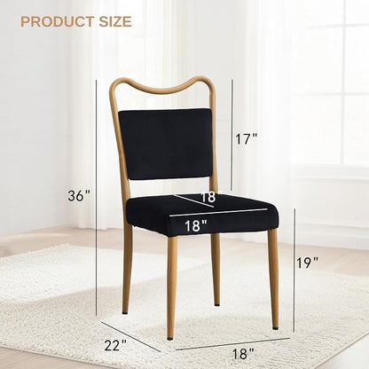 Velvet Dining Chairs Set of 6, Upholstered Dining Chairs with Wood Grained Metal Frame, Mid Century Modern Velvet Chairs for Dining Room, Kitchen and Restaurant,Velvet Black