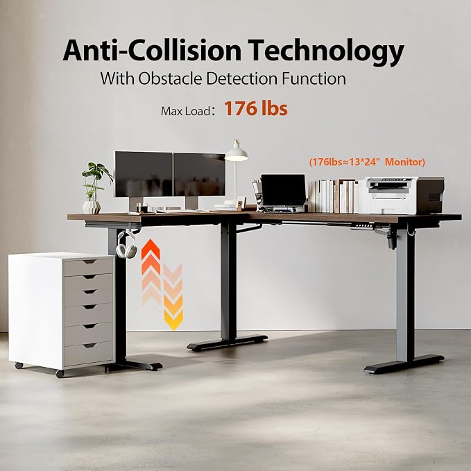 Agilestic 59 Inch L Shaped Standing Desk Adjustable Height, Electric Corner Standing Desk, Sit Stand Computer Table with Splice Board, Dark Walnut