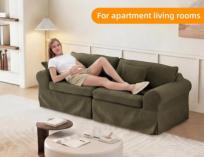 Mistpeople Modern Loveseat Sofa Couch, Upholstered Comfy Sofa with Pillows & Armrests, Deep Seating Couch with Removable Cover for Living Room Bedroom Apartment Office Small Spaces, Green 3 Seats