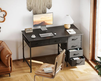 Casaottima 40 Inch Small Computer Desk with 6 Drawers, Reversible Storage Desk for Home Office, Work Study Table for Bedroom, Black
