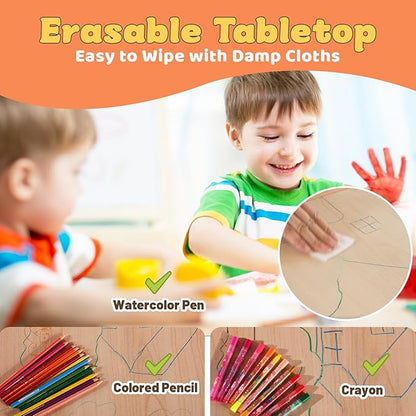 FUNLIO Adjustable Kids Table, 3-Level Height for Ages 3-8, Easy to Wipe Arts & Crafts Toddler Table for Classrooms/Daycares/Homes, CPC & CE Approved, 23.6 x 23.6 Inches, Natural