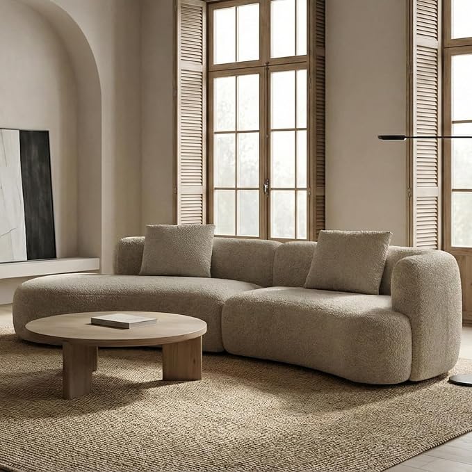 Acanva Formia Boucle Curved Sectional Couch for Living Room | Modular Sofa, Modern Minimalist, Wood Frame, For Apartment, Home Office