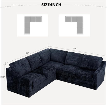 89" Chenille Sectional Sofa with High Density Sponge, Modern 5-Seats Corner Couch with Deep Seat, Comfy Modular L Shaped Couch with Comfortable Back Cushions for Living Room, Blue