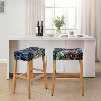 YISUN Stool Covers Rectangle - 2 Pack Stretch Waterproof Saddle Seat Cover Counter Bar Stools Bar Chairs Covers Kitchen Island Chairs Cushion Protector (2, F-deep Blue)