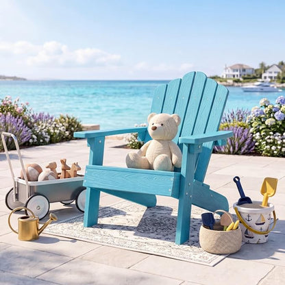 Giantex Kids Adirondack Chair, All-Weather HIPS Children's Outdoor Chair with Tilted High Backrest, Toddler Beach Chair for Garden Patio Backyard, Kids Lawn Chairs for Age 3-7 (1,Turquoise)