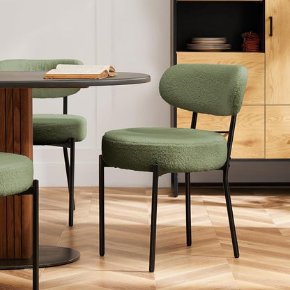 DUMOS Dining Chairs Set of 4, Mid Century Modern Chair Round Upholstered Curved Backrest, Kitchen Vanity Living Room Chairs with Black Metal Legs, Green