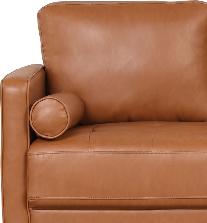 Studio Living® Lexington 75.6" Sofa, Mid-Century Modern, Pocket Coil Comfort, Easy Assembly, Vegan Leather, Carmel
