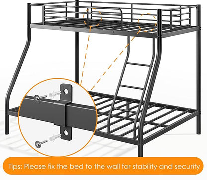 SDHYL Twin Over Full Bunk Bed, Heavy Duty Metal Frame for Adults, Space-Saving for Dorm, Apartment & Small Room, Black, No Box Spring Needed